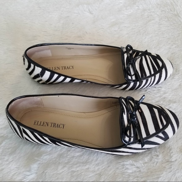 Gently Used Ellen Tracy Zebra Print Flats Cow Hair - Picture 4 of 10
